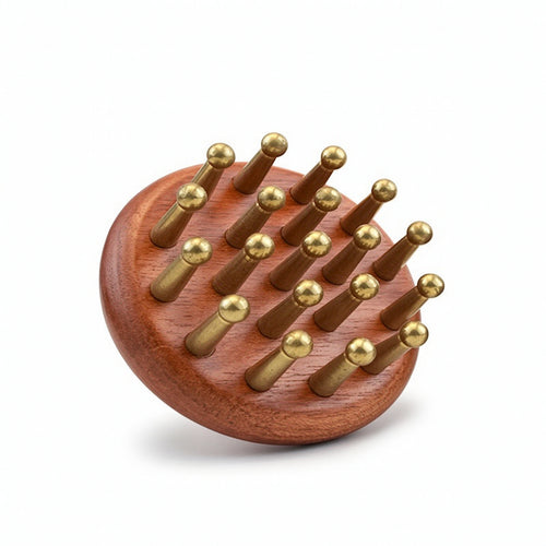 Wooden Massage Brush with Brass Pins Compact Brass Pin Massager Full Body