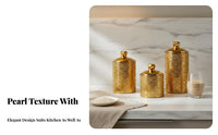 Airtight Seal Pearl Pattern Food Jar Elegant Design Gold Decorative Canister Sturdy Construction for Desktop, Pantry