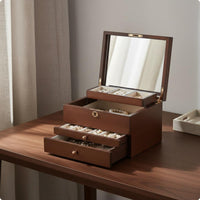 Multi-Layer Jewelry Case Large Capacity Band and Earring Box Mirror Lid