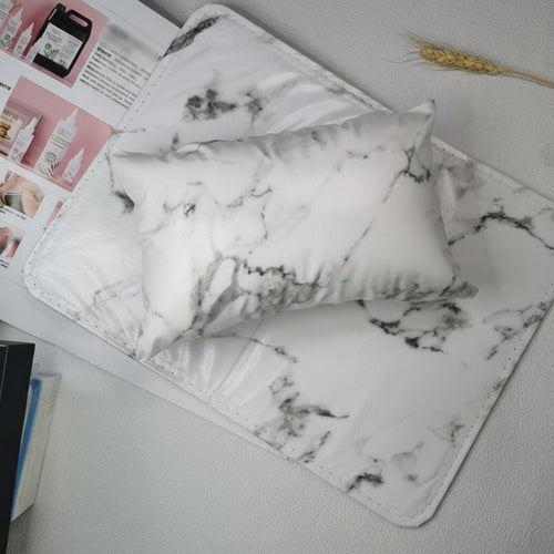 2 Pieces Soft & Comfortable Marble Pattern Nail Cushion Set Washable Manicure Hand Pillow Easy to Clean for Beauty Students, Home Use, Spa