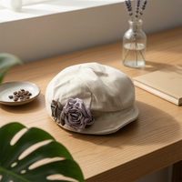 Flower Beret Bloom Design Linen Beret Lightweight for Autumn Wear
