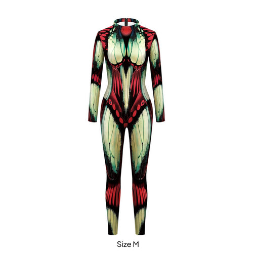 Butterfly Print Jumpsuit Elastic Full Body Cosplay Suit Figure-Hugging Long Sleeve Printed Unitard for Cosplayers, Halloween, Stage Performance