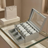 Watch and Jewelry Case Golden-Hued Clasp Jewelry Display Box Striped Exterior