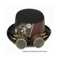 Steampunk Hat with Goggles Black Steampunk Top Hat Adjustable Strap