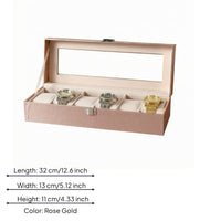 6 Slot Watch Box Front Clasp Glass Top Watch Box Soft Padded Interior