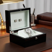 Wooden Watch Gift Box Vintage Design Lacquered Wood Watch Box Accessory Organizer Push-Button Clasp for Men