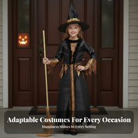 girls' Witch Costume Set Includes Accessories Witch Dress with Hat Star Pattern