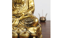 Peace Blessing Guanyin Statue Gold Finish Golden Guanyin Figurine Ornate Details Deity of Mercy Sculpture Detailed Carving for Office Desk