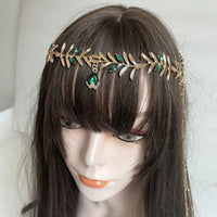 Headpiece with Crystal Ethnic-Inspired Leaf Headband Greek-Style for Festivals