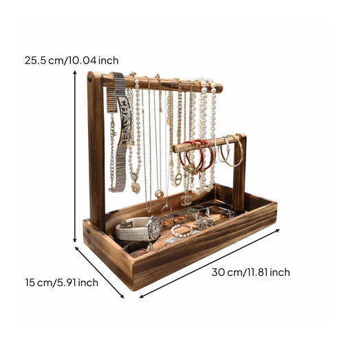 Solid Wood Wooden Jewelry Stand Minimalist Design Tabletop Jewelry Display Accessible Design for Women, Dresser Top, Bedroom, Closet