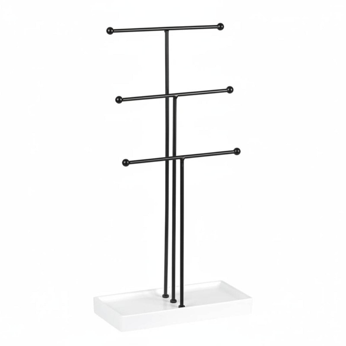 3 Tier Jewelry Stand Space-Saving Design 3-Tier Jewelry Display Bracelet Rack with Tray Multi-Functional T-Shaped Bar Necklace