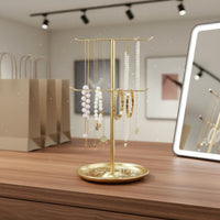 2-Tier Jewelry Stand Metal Construction Tabletop Jewelry Tree for Dresser, Women