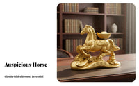 Symbol of Success Chinese Astrological Horse Figurine Intricate Details Running Horse with Gold Ingot Polished Finish for Business Owners