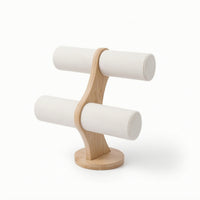 T-Shaped Display with Wooden Base Sturdy Jewelry Accessory Stand Weighted