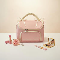 Bowknot Cosmetic Case Portable Handled Makeup Organizer Easy to Clean for Girls