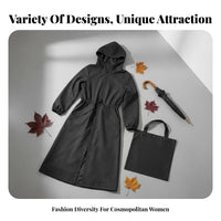 Fashionable Design Long Hooded Raincoat Breathable Fashion Rain Jacket Windproof for Travelers, Campers, Rainy Days, Casual Wear, Outdoor