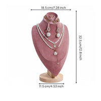 Velvet Jewelry Bust Solid Wood Base Portrait Neck Form Display for Retail Shop