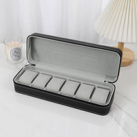 Multi-Compartment Watch Storage Box Soft Suede Lining Portable Watch Organizer Zippered Accessory Box Shockproof Jewelry