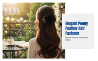 Peony Flower Feather Hair Grip Bun Fastener, Elegant High-End Fashion Accessory