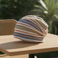 Breathable Summer Knit Cap Double-Layer Striped Knit Cap Retro for Women