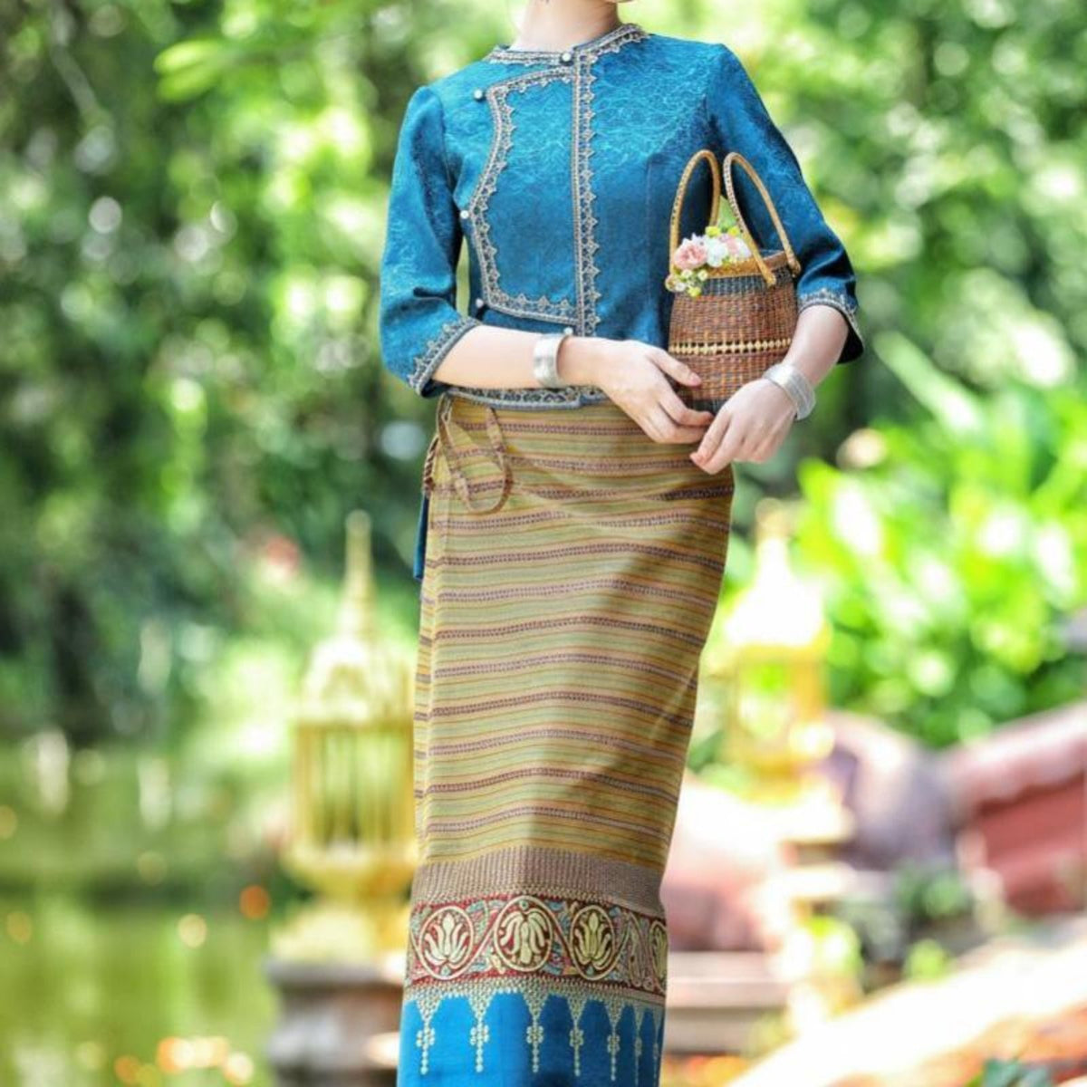 Dai Ethnic Retro Workwear Set, Jacquard Fabric Women's Suit, Summer Traditional Attire, Elegant Outfit