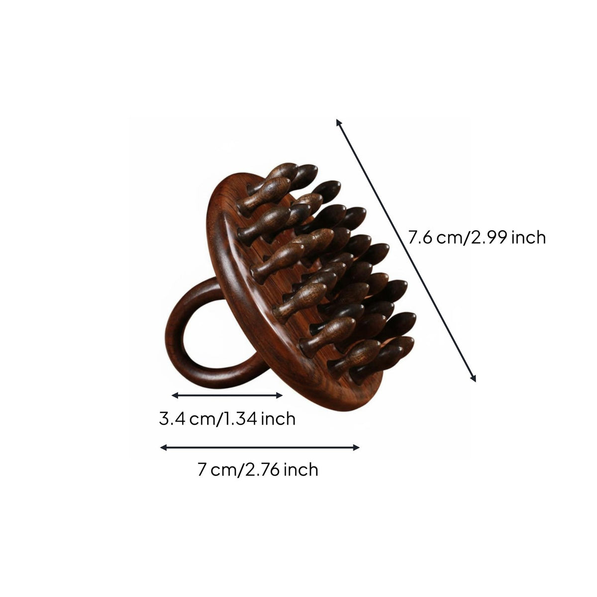 Ebony Wood Massage Comb Portable Circular Handle Head Massager All Hair Types