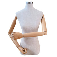 Mannequin Torso with Wooden Arms Linen Textured Mannequin Torso with Arms Stable Cloth Covered Dress Form for Boutique