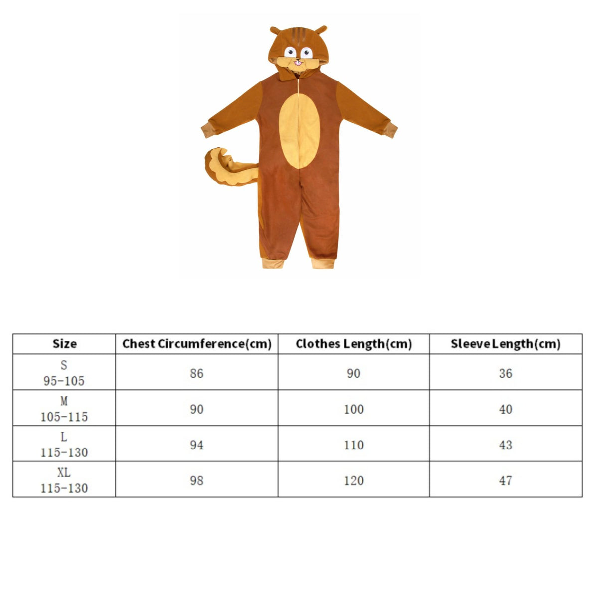 Kids Squirrel Costume Soft Fleece Material Soft Creature Pajamas Front Fastener