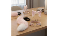 Cat Ears Headband with Tail and Collar Soft Feel Wolf Ears and Tail Cosplay Set Soft Canine Costume Accessories Adjustable Fit