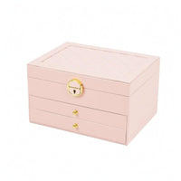 Three-Layer Jewelry Box PU Leather Hard-Shell Jewelry Case Gold-Tone