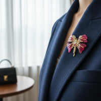 Crystal Flutterer Pin 14K Gold Plated Clothing Accessory Artisanal Look