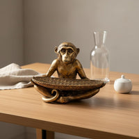 Gold Monkey Ornament Tray Tabletop Decoration Monkey Jewelry Tray