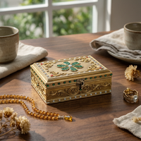 Carved Jewelry Box with Latch Handcrafted Look Wooden Jewelry Box with Mirror for Dresser, Bedside Table