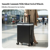 USB Charging Port Carry-on Luggage with Lighted Mirror Built-in Cup Holder Rolling Makeup Suitcase Wet and Dry Separation Pockets for Women