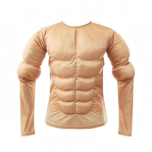 Fake Muscle T-Shirt Long Sleeve Muscle Torso Shirt Crew Neck for Role Play