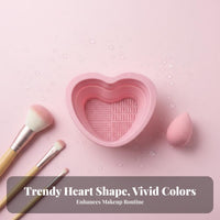Foldable Design Silicone Makeup Brush Cleaner Portable Heart Shaped Brush Cleaning Bowl Easy to Keep for Women, Travel, Vanity, Bathroom