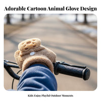 Warm children's Flip Top Gloves Cute Pattern Kids Convertible Mittens Soft & Fluffy for Girls, Toddlers, Cold Weather, Cycling, Daily Use