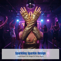 Beaded Reflective Long Fingerless Gloves, Polyester, Halloween, Cosplay, Stage, Nightclub
