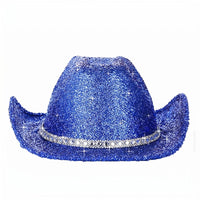 Glittery Blue Cowboy Hat Tall Crown Textured Cotton Twill-Like Cowboy Hat