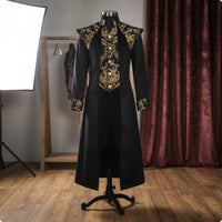 Medieval Steampunk Tailcoat Ornate Gold Embroidery for Cosplay