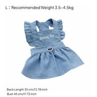 Ruffled Straps Denim Dog Dress with Leash Lightweight Material Denim Dog Dress Breathable for Young Dogs, Cats, Walking, Outdoor
