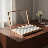 Wood Grain Jewelry Box Sturdy Construction Jewelry Display Case Stackable Storage Case Large Capacity Secure Latch for Drawer