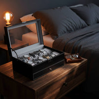 2-Tier Watch and Jewelry Box Debris-Resistant-Resistant 2-Tier Jewelry Organizer Men's Valet Box Secure Metal Clasp for Women