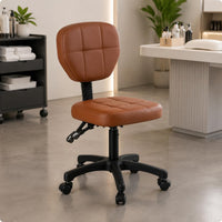 Height-Adjustable Salon Chair Padded Seat PU Leather Stool with Wheels