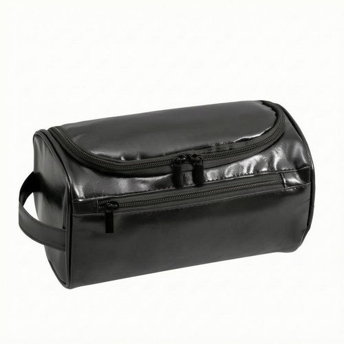 Barrel Toiletry Bag PU Leather Cosmetic Bag Side Carry Handles