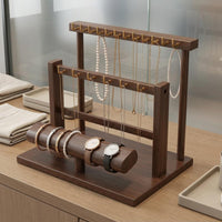 Wood Jewelry Display Rack Desktop 2 Tier T-Shaped Bar Display Wooden