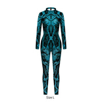 Reptile Print Catsuit Material Long Sleeve Form Fitting Jumpsuit Second Skin Saddened Snake Pattern Unitard for Party