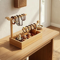 Tabletop Jewelry Rack Horizontal Rods Bead Organizer Open Tray Jewelry Display Stand
