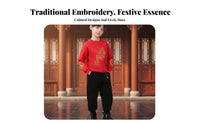 Celestial Creature Flamingo Embroidered Kids Fleece Sweatshirt Set, Chinese Style Traditional Tang Suit, Boys Girls New Year