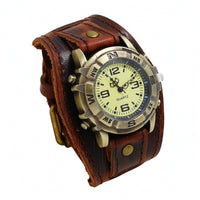 Studded Leather Watch Round Dial Vintage Punk Watch Alloy Case